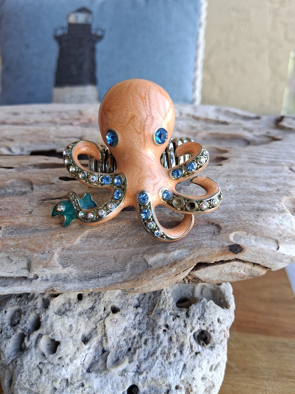 Octopus Stretch Ring with Blue Rhinestones